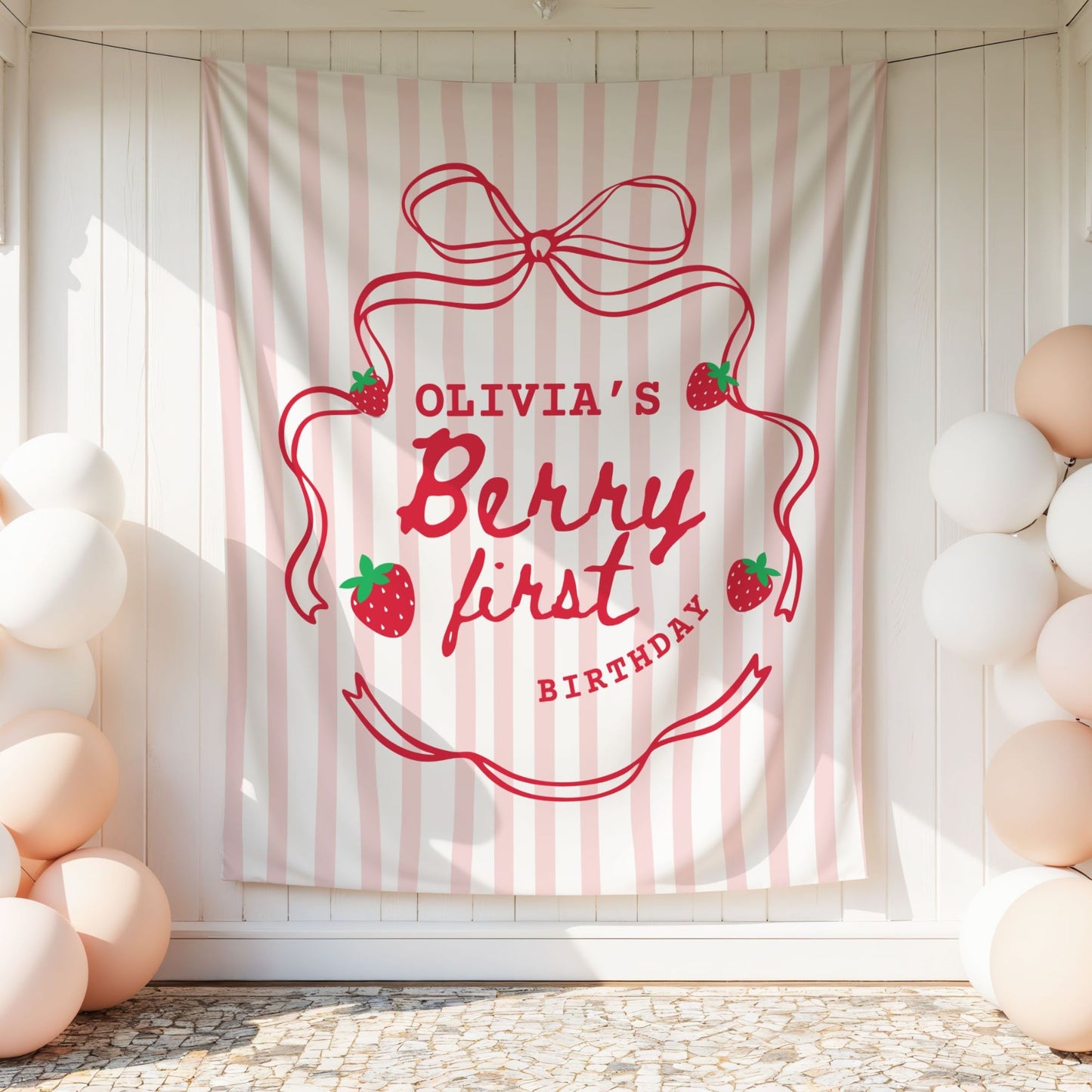 Personalized Berry First Birthday Backdrop