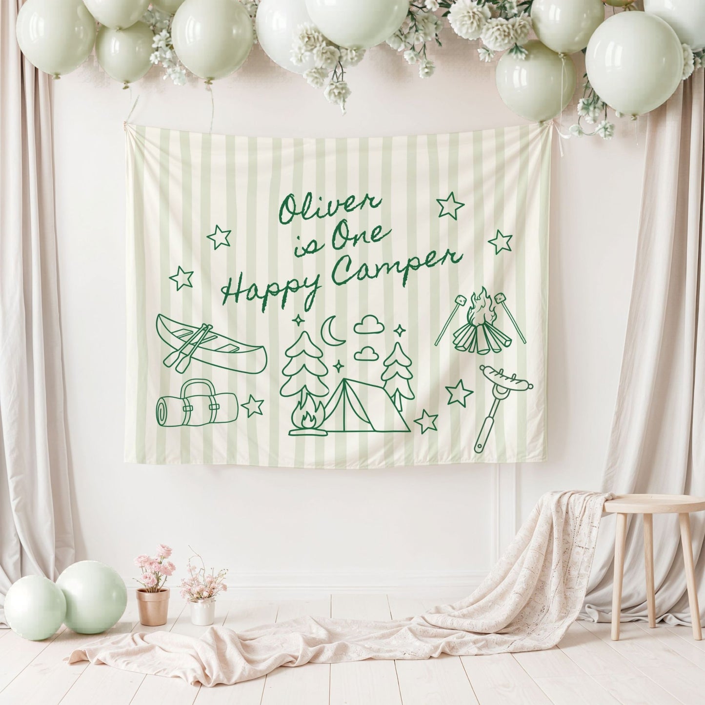 Personalized One Happy Camper Birthday Banner