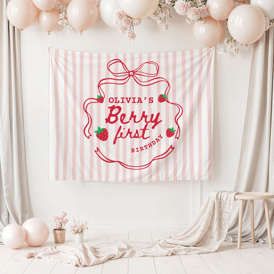Personalized Berry First Birthday Backdrop