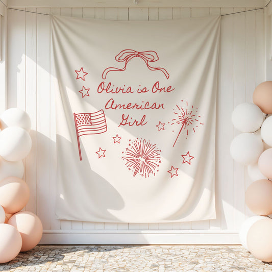 Personalized One American Girl Birthday Backdrop
