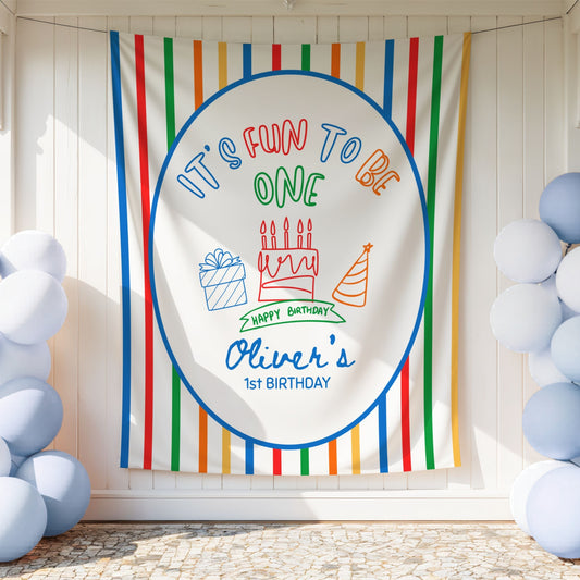 Personalized Fun One Birthday Backdrop
