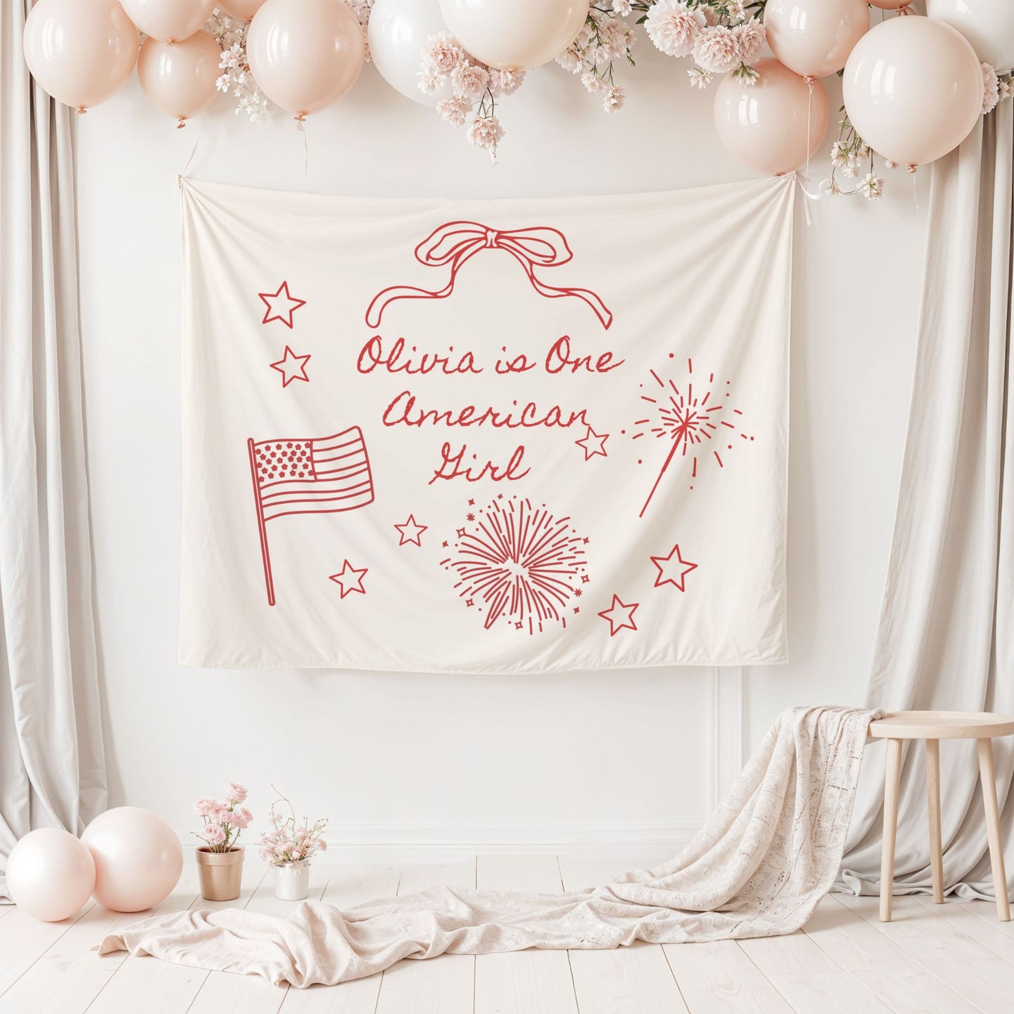 Personalized One American Girl Birthday Backdrop