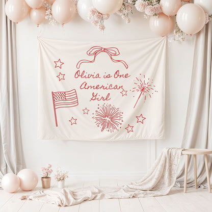 Personalized One American Girl Birthday Backdrop