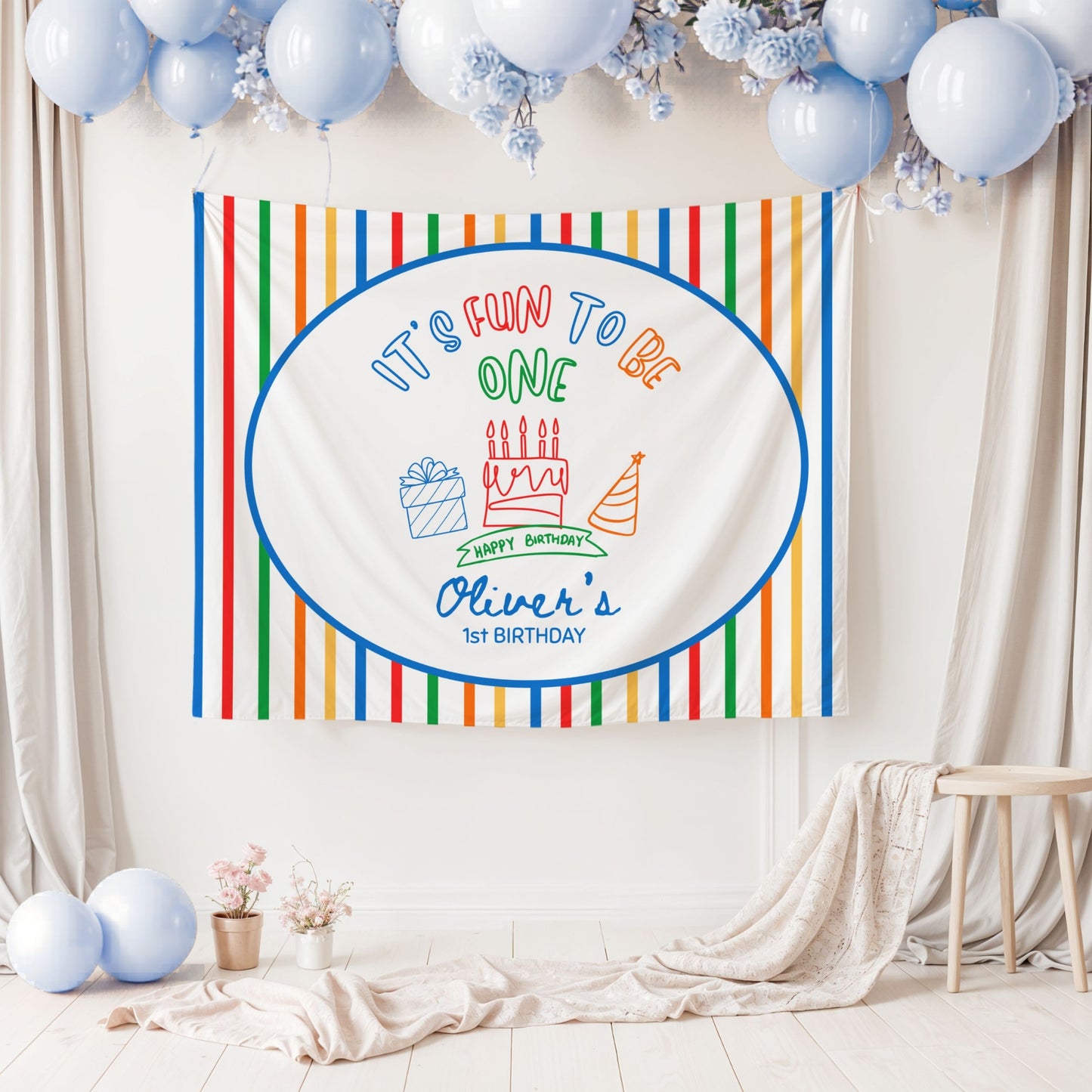 Personalized Fun One Birthday Backdrop