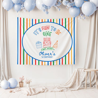 Personalized Fun One Birthday Backdrop