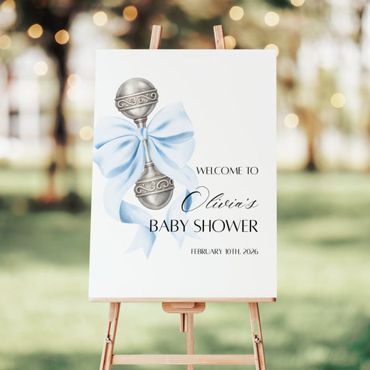 Blue Coquette Bow Welcome Sign