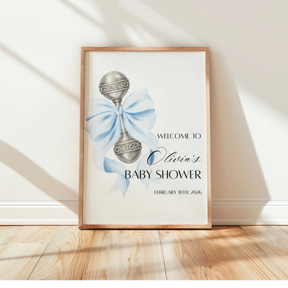 Blue Coquette Bow Welcome Sign