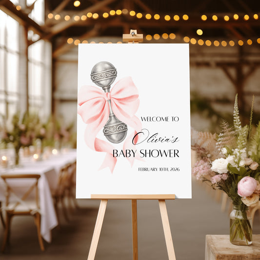 Pink Coquette Bow Welcome Sign