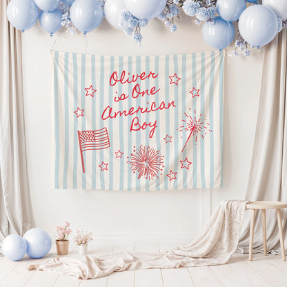 Personalized One American Boy Birthday Backdrop