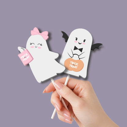 Cute Halloween lollipop tags printable with ghost candy holders