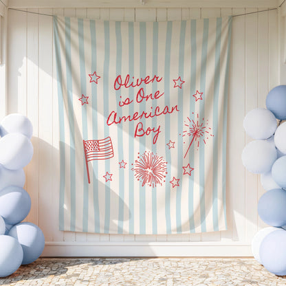 Personalized One American Boy Birthday Backdrop