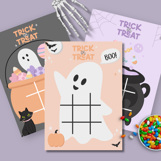 Cute Halloween ghost tic tac toe printable game for kids party activity
